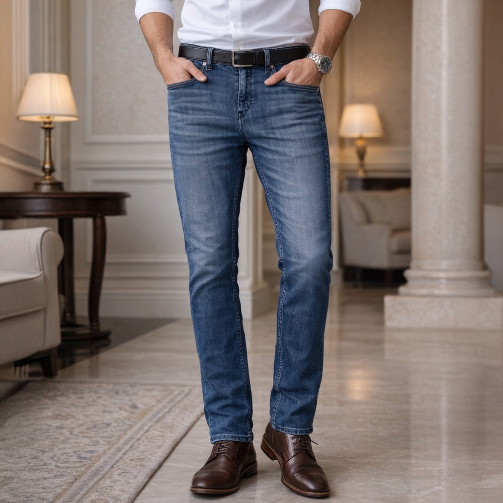 BOSS by HUGO BOSS Delaware Slim Fit Comfort Stretch Mens Blue Denim Jeans 34x30